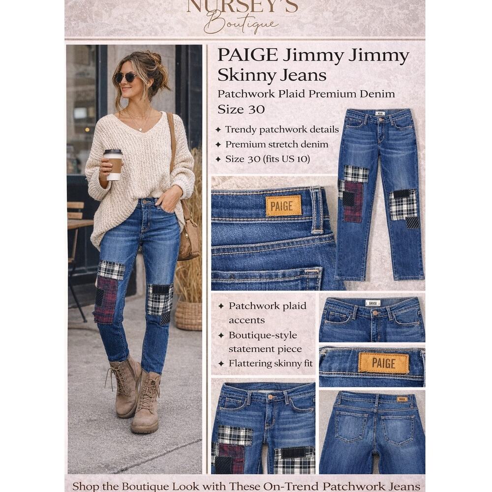 Paige Jimmy Jimmy Skinny Jeans Patchwork Plaid Denim Size 30 Y2K